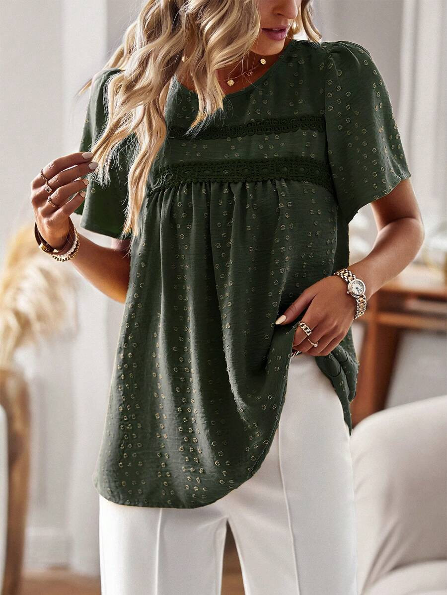 SHEIN LUNE Swiss Dot Butterfly Sleeve Blouse | SHEIN
