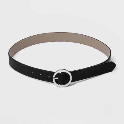 Women's Oval Tapered Center Bar Reversible Belt - A New Day™ Black/Gray S: Buckle Closure, Solid Pattern | Target