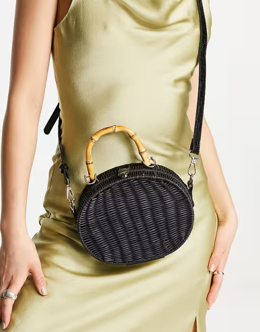 Topshop wicker round crossbody bag in black | ASOS (Global)