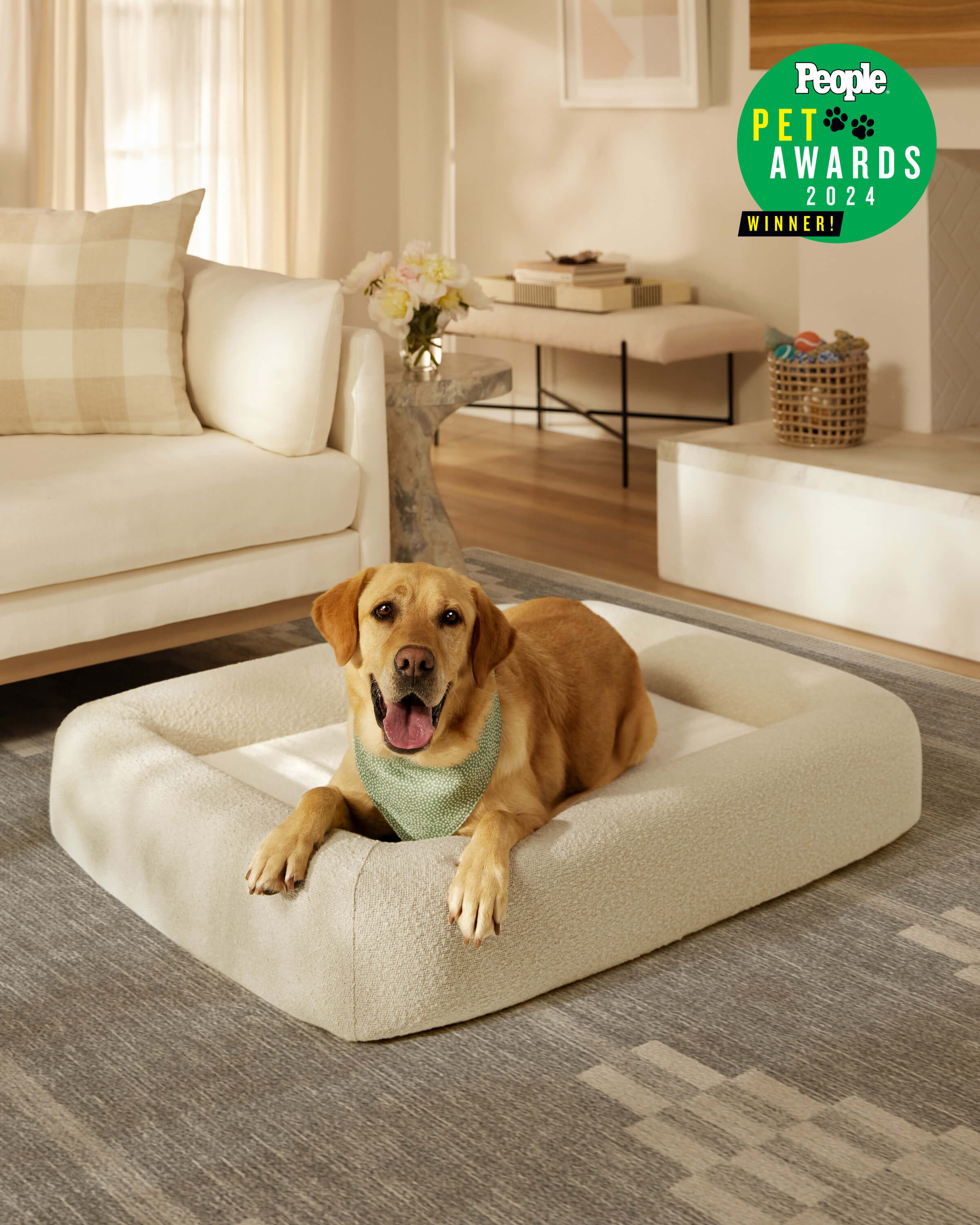 Cream Boucle Bolster Pet Bed | Ruggable