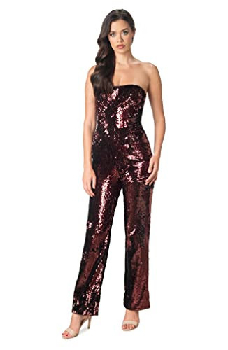 Dress the Population Women's Andy Strapless Sequin Wide Leg Jumpsuit, Port, Small | Amazon (US)