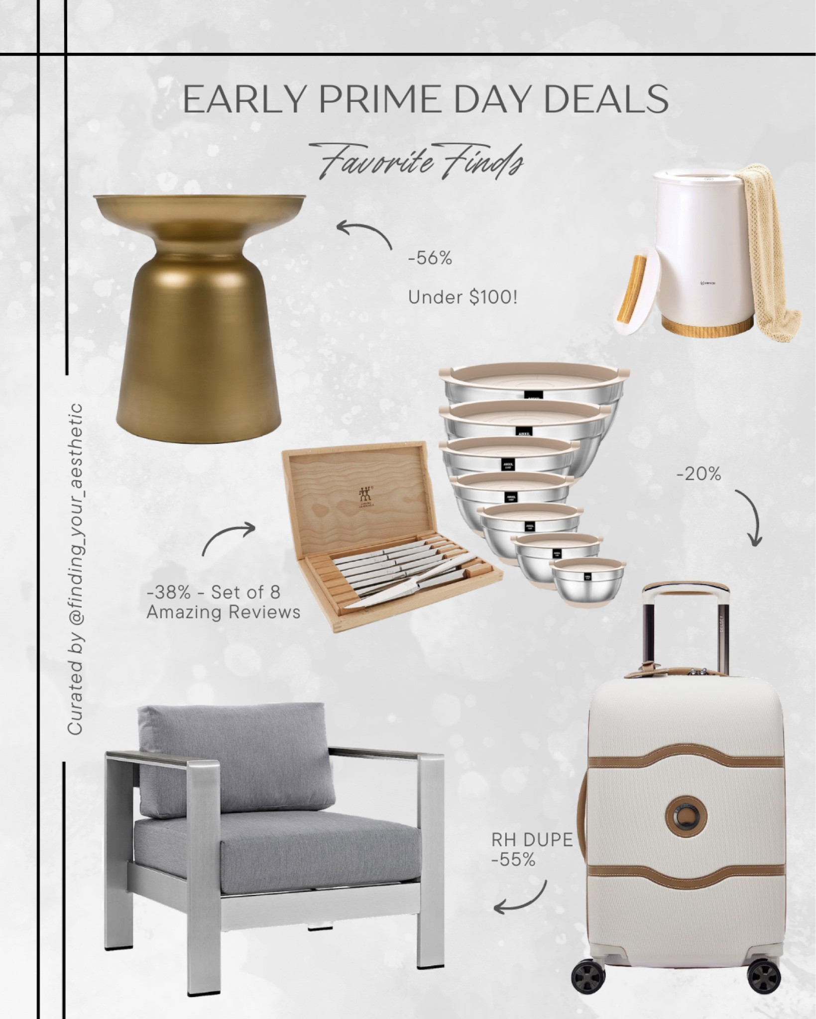 Amazon Prime Day deals to snag now - great finds across home, kitchen, and travel

Outdoor chair, patio chair modern, RH inspired patio chair, carryon suitcase neutral, Delsey Paris luggage, stainless mixing bowls, mixing bowl set, towel warmer, knife set, steak knives, end table modern, side table, gold side table, sale furniture, Amazon home, Amazon deals, Amazon finds

#LTKxPrimeDay #LTKFind #LTKhome