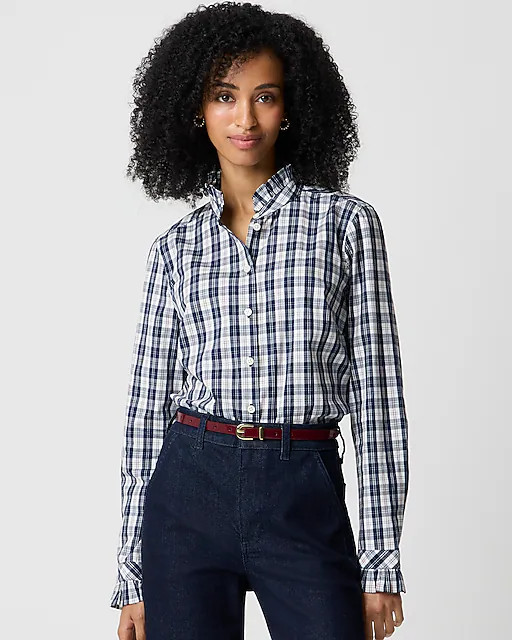 Petite ruffle button-up top | J.Crew Factory