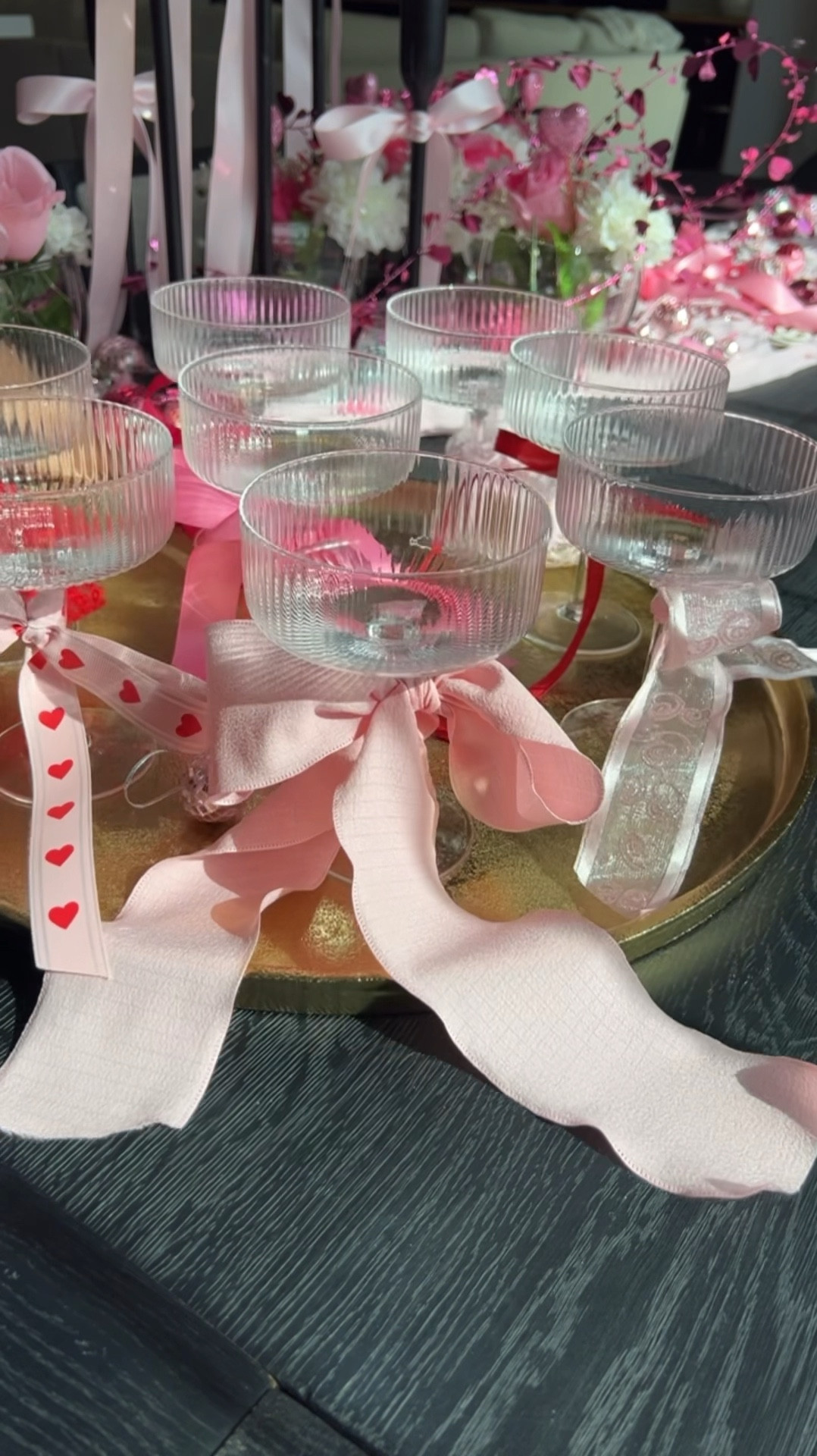 Ribbons, ribbed coupe glasses, galentines decor, valentines ribbon, bows

#LTKSeasonal #LTKHome