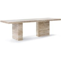 August Rectangle Travertine Dining Table with Block Legs / White Travertine | Eternity Modern