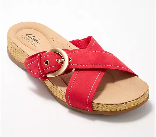 Clarks Collection Leather Slide Sandals- Reileigh May - QVC.com | QVC