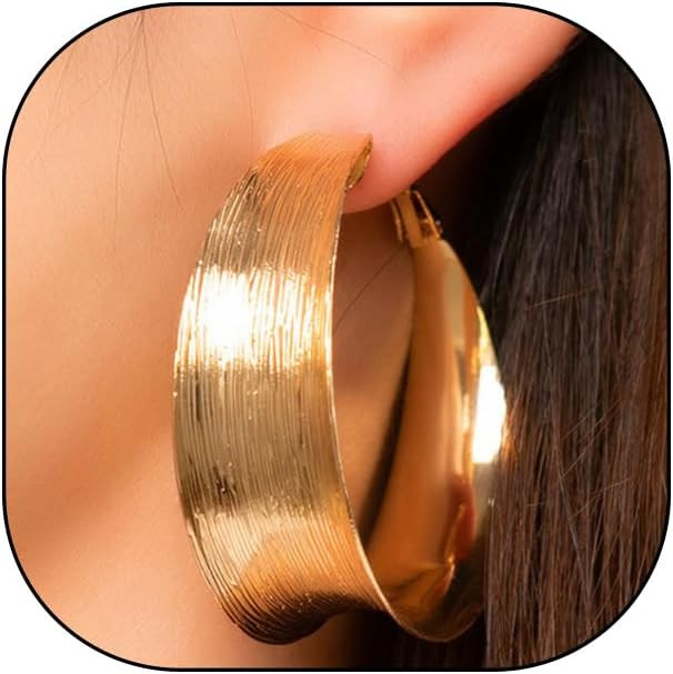 Gold Chunky Hoop Earrings for Women Exaggerated Large Wide Post Thick Hoop Earrings Minimalist Po... | Amazon (US)