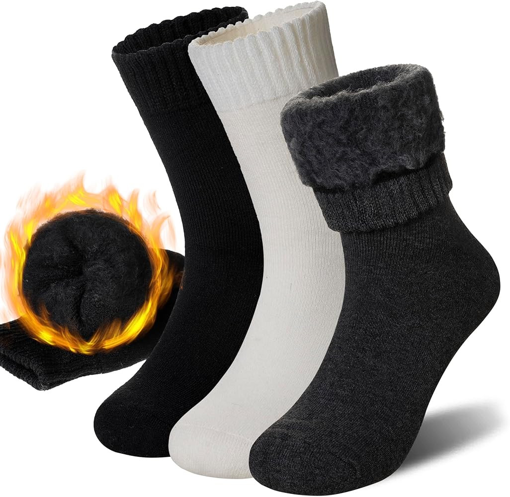 Women Heated Socks Ski Winter Thermal Hiking Snowboarding Thick Boot Insulated Socks 3 Pairs | Amazon (US)