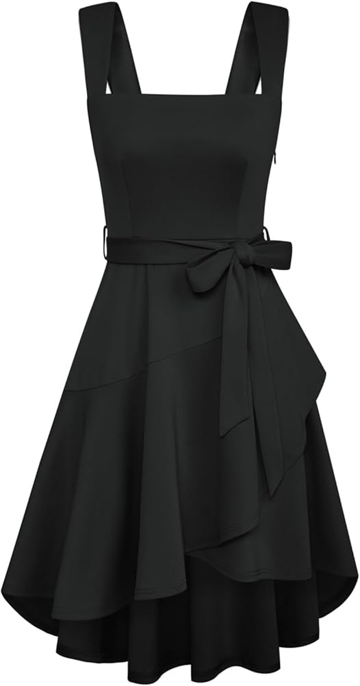 GRACE KARIN Women's Wedding Guest Dress Square Neck Wrap Tank Midi Dress Ruffle Hem A Line Cockta... | Amazon (US)