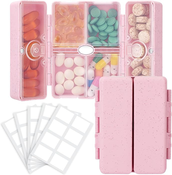 FYY Travel Pill Organizer with Blank Lables,6 Compartments Magnetic Pill Organizer Pill Box for P... | Amazon (US)