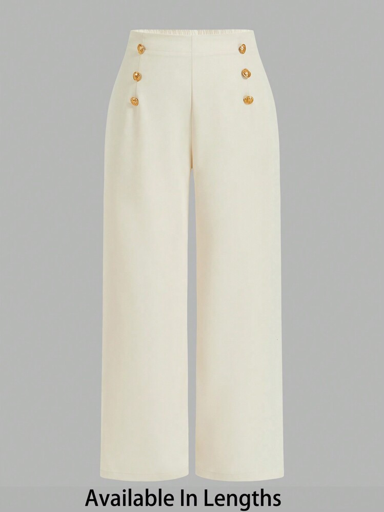 SHEIN Tall CURVE Plus Size Solid Color Front Button Minimalist Casual Long Pants | SHEIN