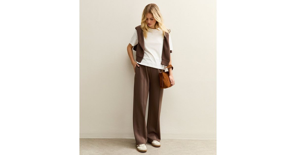 Brown Elasticated Waist Premium Wide Leg Joggers | New Look | New Look (UK)