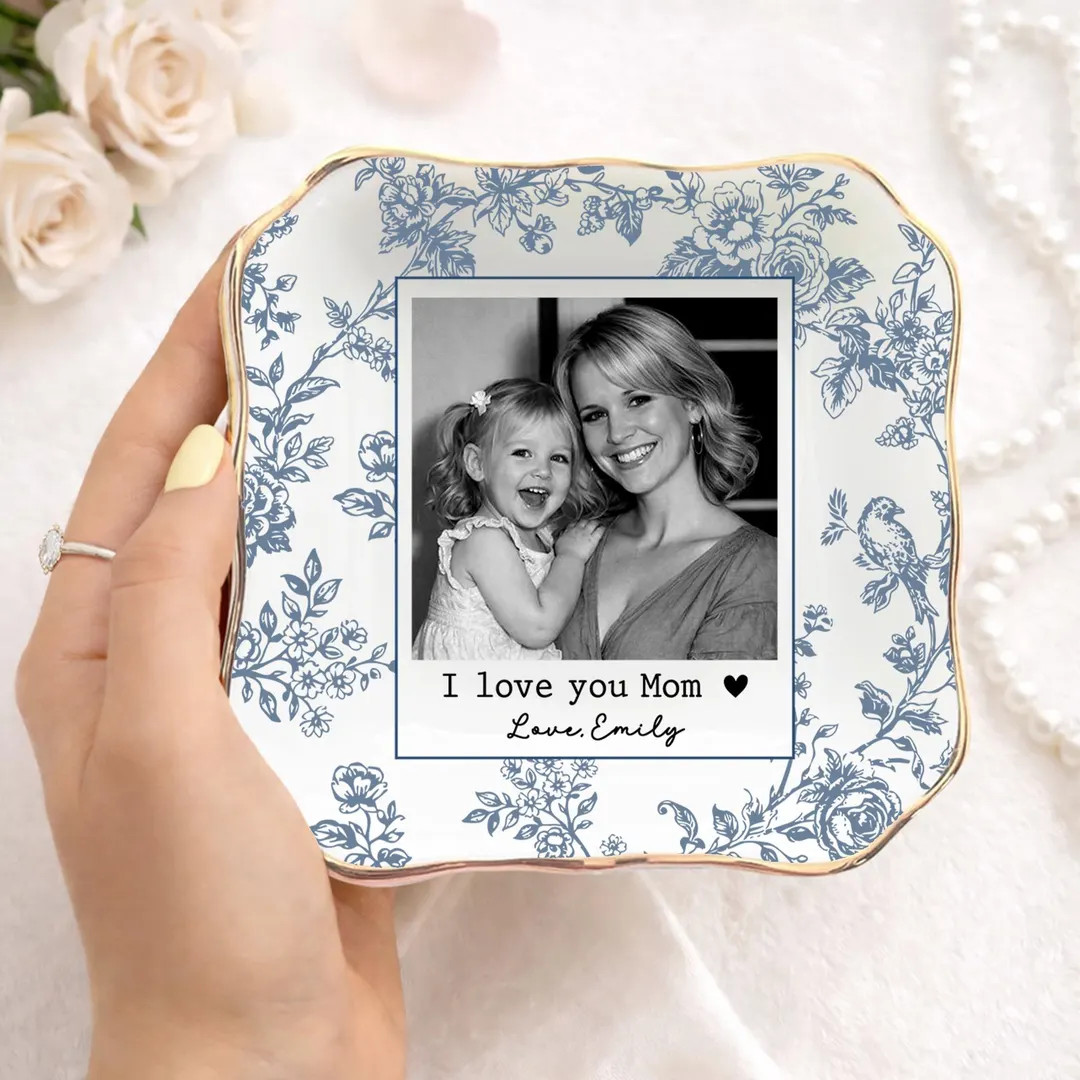 Personalized Mom Photo Jewelry Tray, Custom Toile De Jouy Mom Photo Ring Dish, Mothers Day Gift F... | Etsy (DACH)