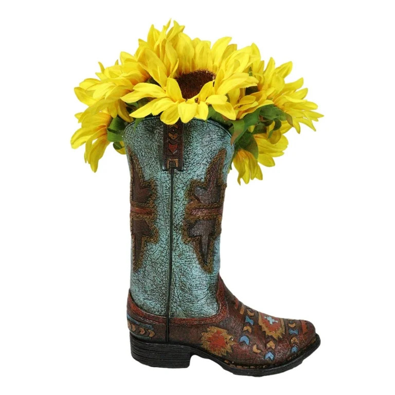 Southwestern Turquoise Tribal Aztec Patterns Faux Leather Cowboy Boot Vase | Walmart (US)