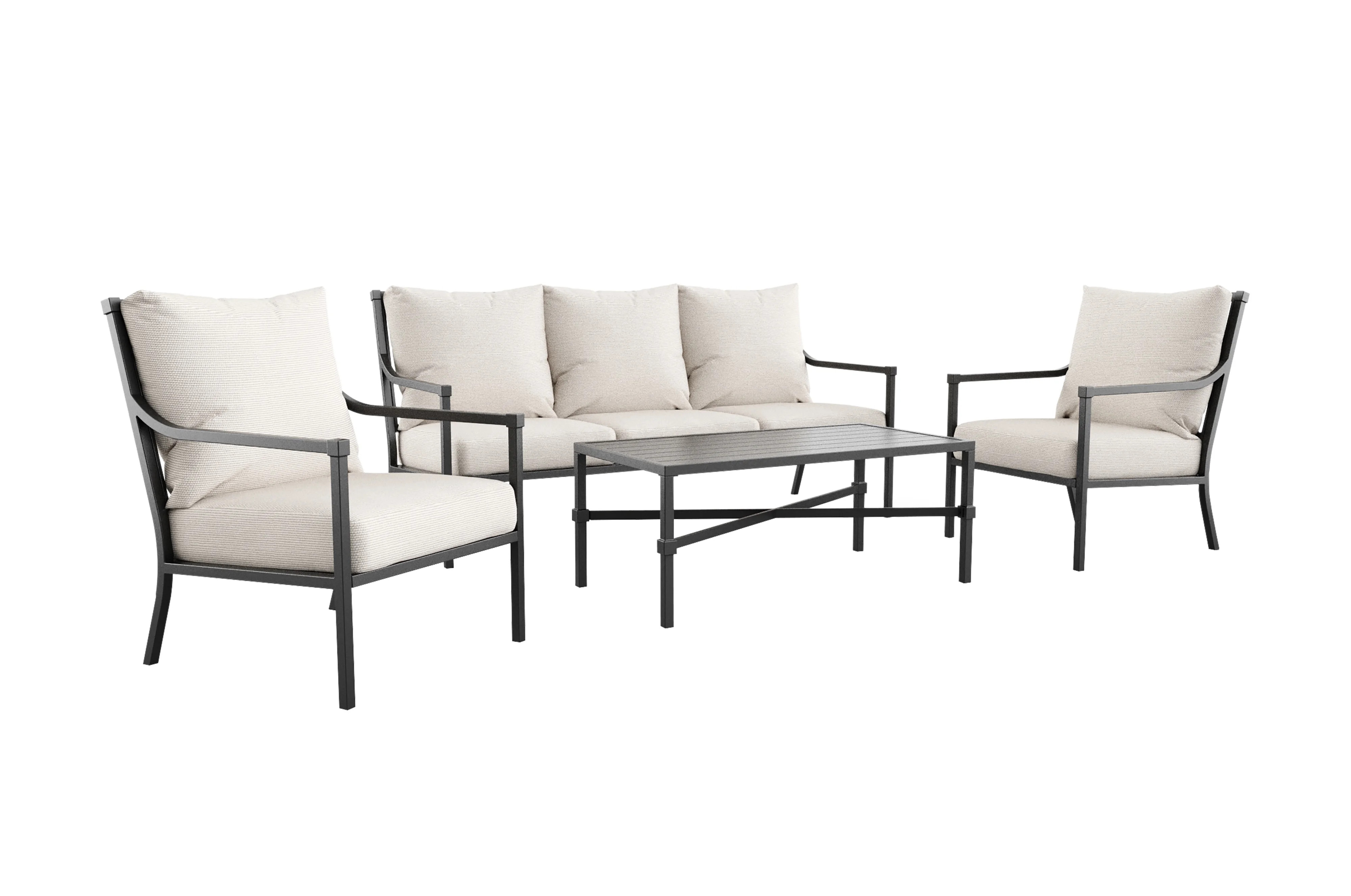 My Texas House Cambria 4-Piece Outdoor Patio Conversation Set, Black/Cream | Walmart (US)