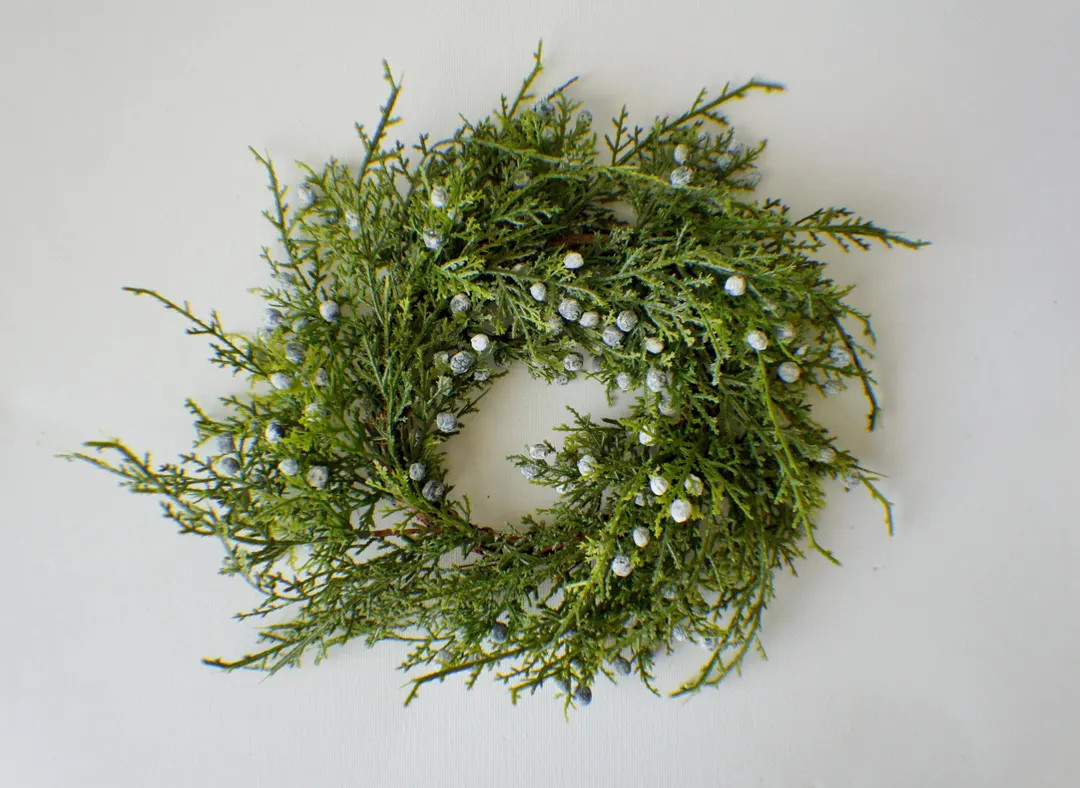 10" Fresh Touch Juniper Wreath, Evergreen Floral Wreath, Christmas Wreath, Candle Ring, Christmas... | Etsy (US)