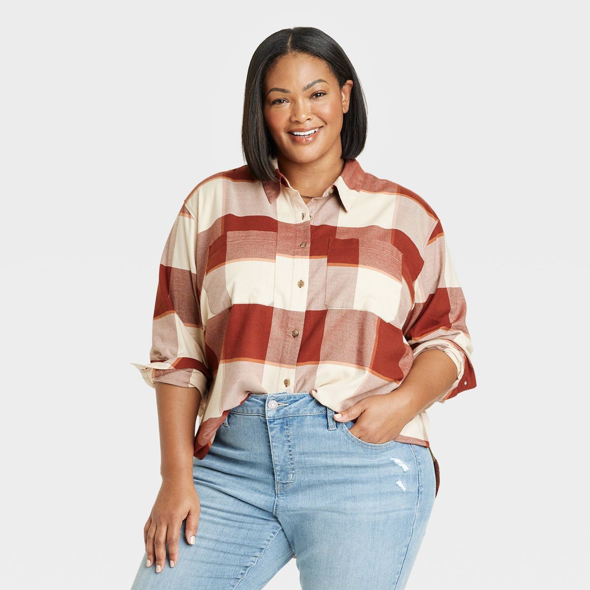 Women's Long Sleeve Flannel Button-Down Shirt - Ava & Viv™ | Target