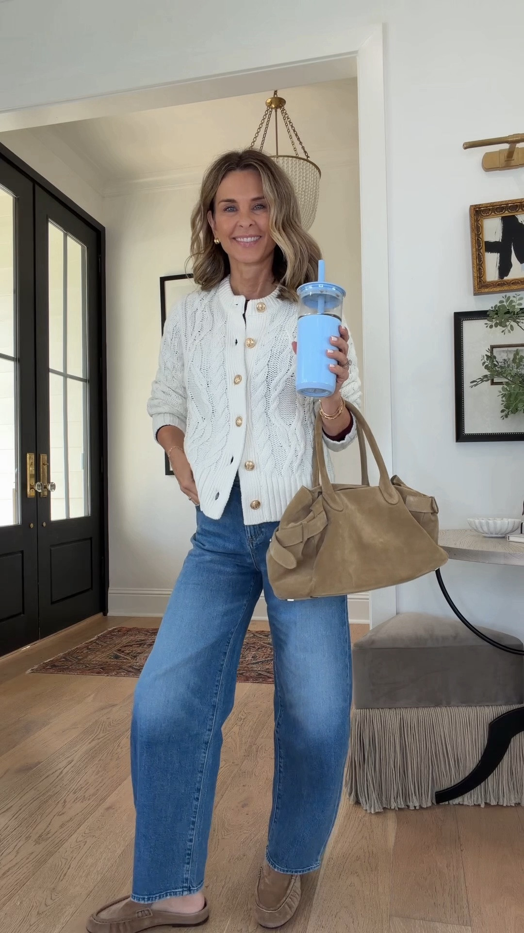 I’m 5’6
White cardigan S 30% off through tonight. 
-Burgundy bamboo fabric t-shirt M
-Barrel jeans I sized up 1 @Frank & Eileen
-Suede loafers TTS linked a really good look-for-less!

Effortless midlife style, comfortable outfit ideas, and timeless pieces you’ll wear on repeat.