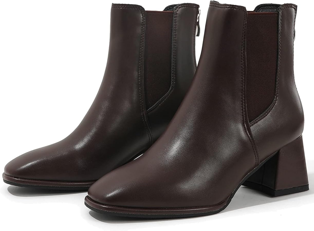 DADAWEN Women's Elastic Gore Chelsea Boots Chunky Block Heel Ankle Booties | Amazon (US)