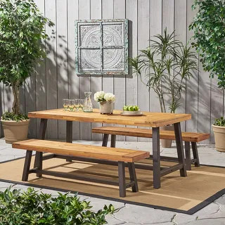 Carlisle Acacia Outdoor 3-piece Dining Set by Christopher Knight Home - Bed Bath & Beyond - 88301... | Bed Bath & Beyond