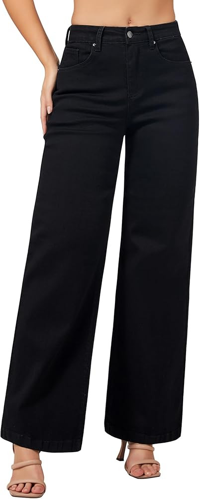 roswear Women's Wide Leg Jeans High Waisted Stretchy Denim Trouser Pants | Amazon (US)