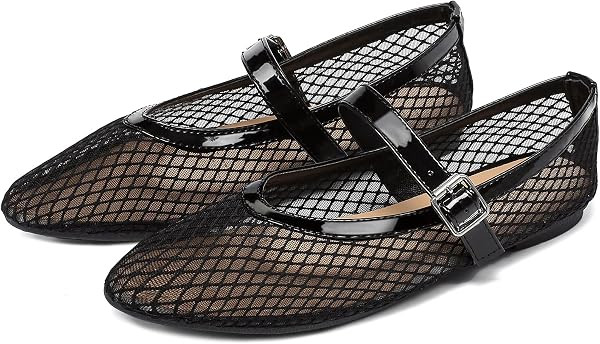 YorFotMae Women's Mesh Ballet Flats Fishnet Ballerina Flats Mary Jane Flats | Amazon (US)