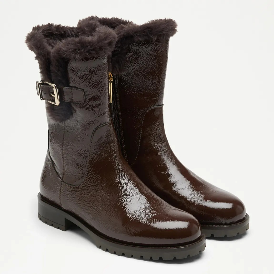 Women's Brown Lock Nappa Leather Flat Tall Boots | BrandAlley