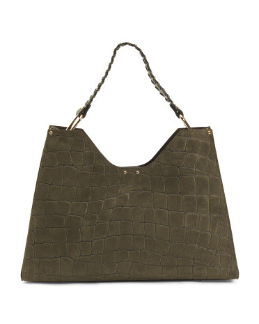 Made In Italy Suede Crocodile Tote With Woven Handle | TJ Maxx