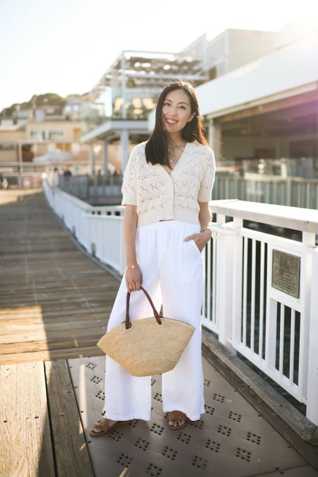 Easy summer outfit: short sleeve open knit top and white flowing pants!

#classicstyle
#monochromaticoutfit
#summeroutfit
#summerstyle
#weekendoutfit

#LTKSeasonal #LTKShoeCrush #LTKStyleTip