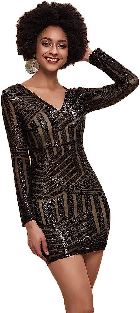 Miss ord Women's Long Sleeve Sequin Bodycon Dress       
Material: Polyester | Amazon (US)