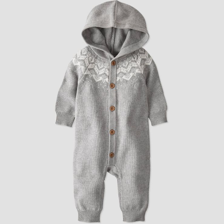little Planet By Carter's Baby Organic Cotton Winter Hooded Sweater Jumpsuit - Gray | Target