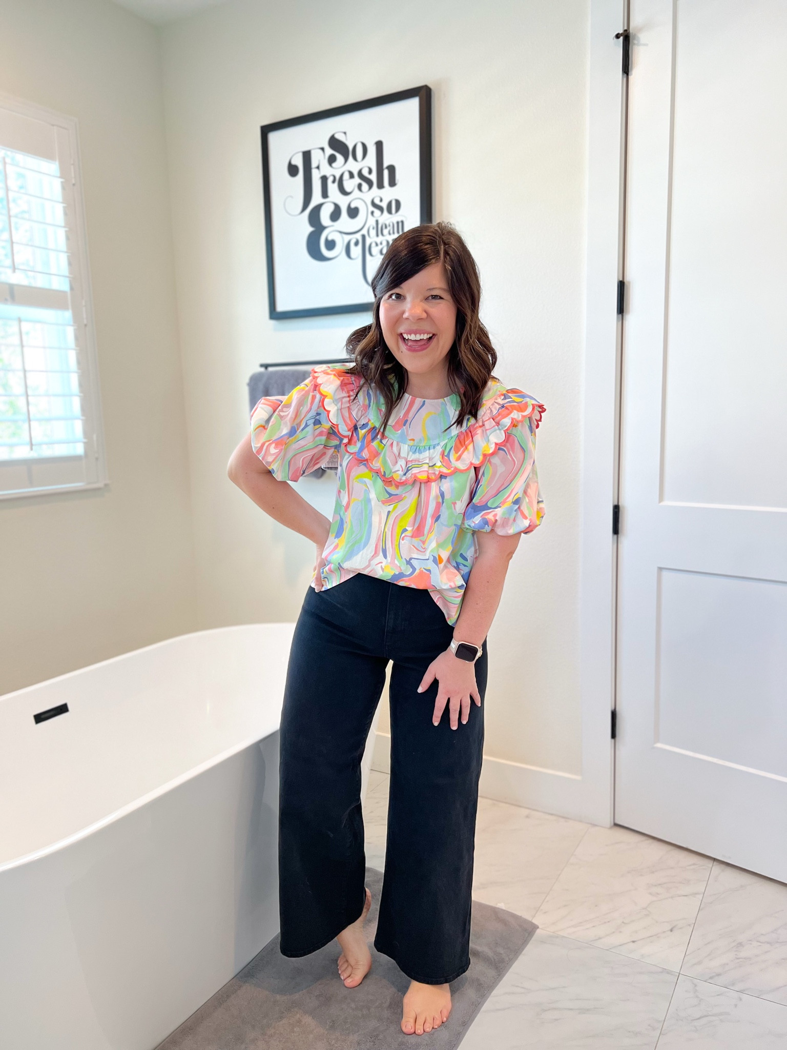 Size 8 in wide leg jeans (I size up because the waist runs narrow)

Size small in top- flowy fit! 

#LTKSeasonal #LTKFindsUnder50 #LTKStyleTip