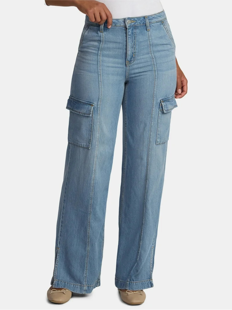 Time and Tru Women's Wide Leg Cargo Jeans, 31" Inseam, Sizes 0-20 - Walmart.com | Walmart (US)