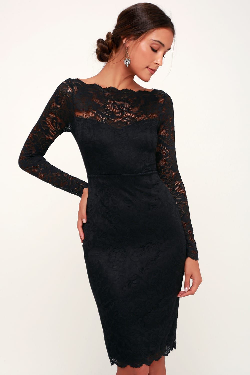 Margalo Black Lace Long Sleeve Bodycon Dress | Lulus