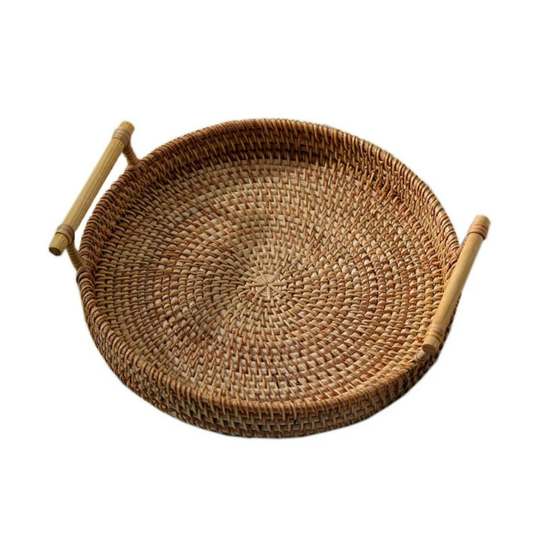 Handmade Rattan Round Woven Basket, Round Serving Tray with Handles, Food Serving Baskets, Basket... | Walmart (US)