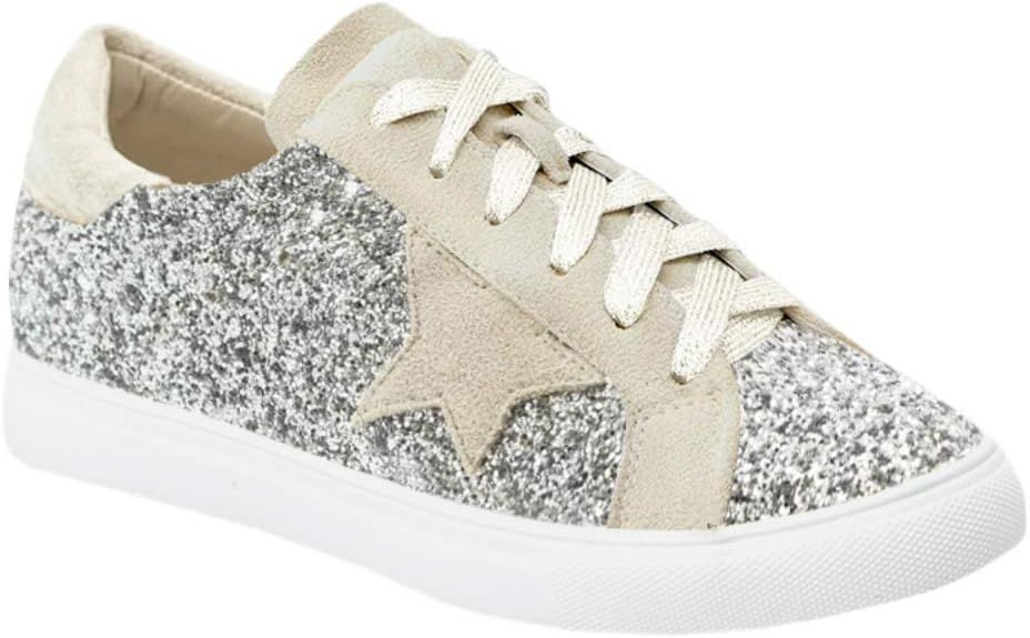 Womens Fashion Star Sneakers Lace Up Platform Glitter Low Top Comfort Walking Running Shoes | Amazon (US)