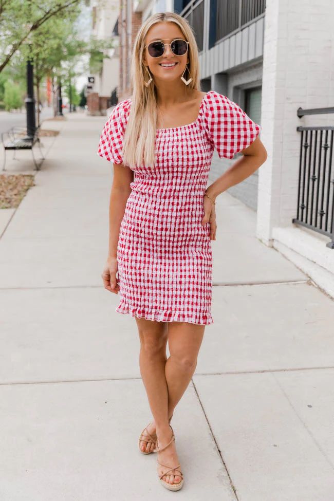 Garden Picnic Gingham Red Dress | The Pink Lily Boutique