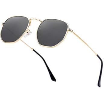 Hexagon Square Sunglasses For Women Trendy Small Faces Octagon Gold Rim Wire Frame Geometric Poly... | Amazon (US)