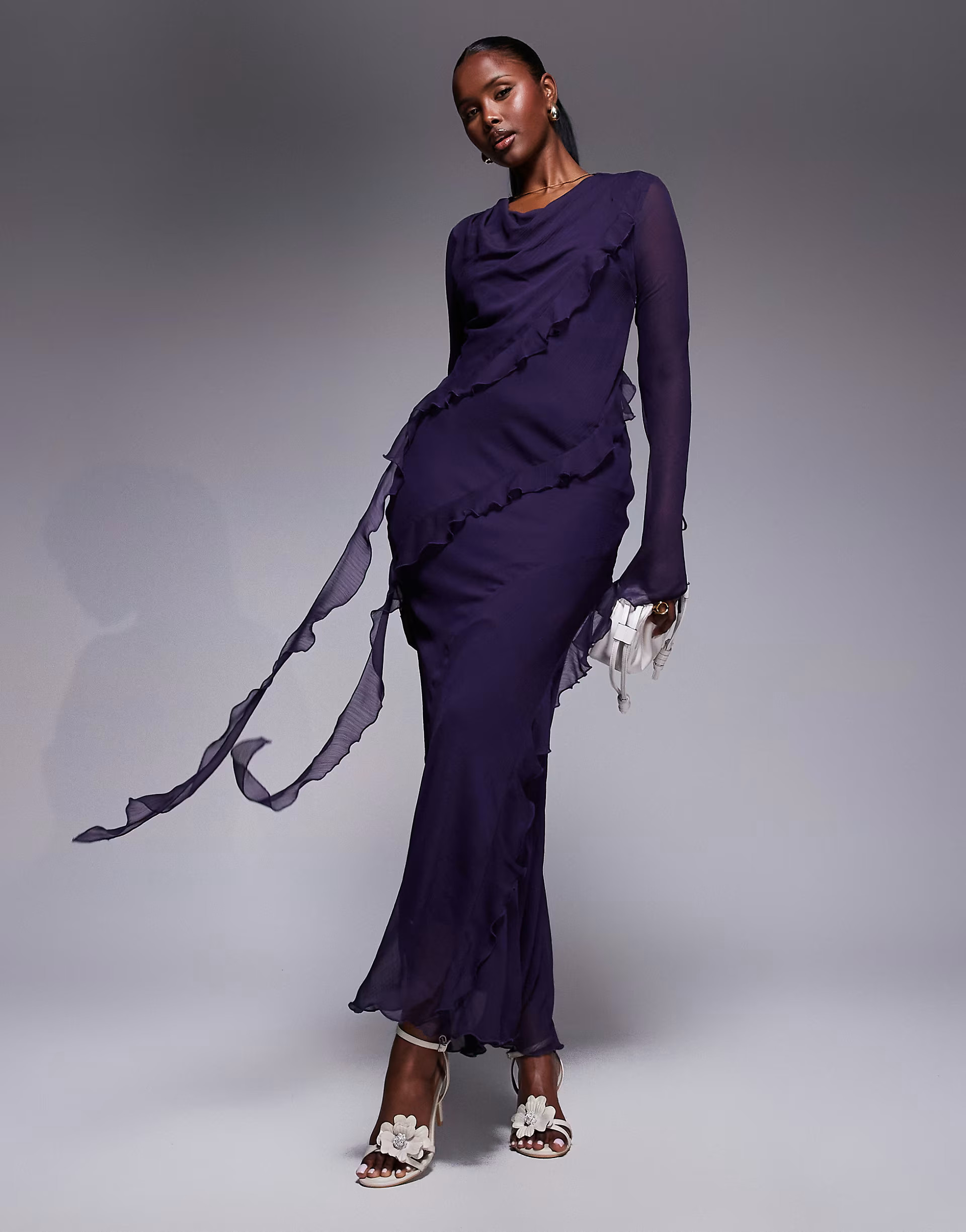 Daska chiffon maxi dress with frill details in purple | ASOS (Global)
