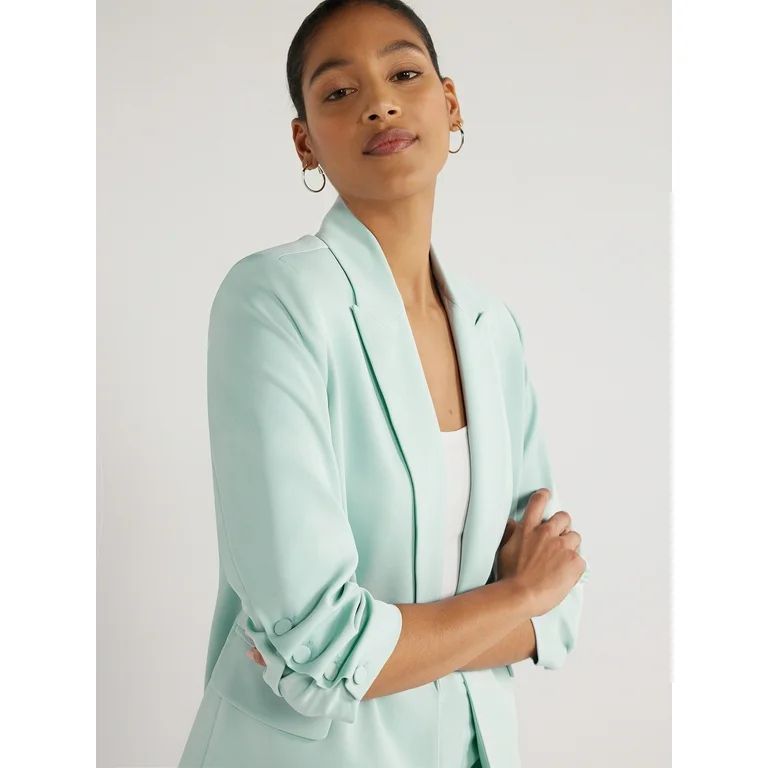 Scoop Women's Relaxed Fit Scrunch Sleeve Blazer, Sizes XS-XXL | Walmart (US)
