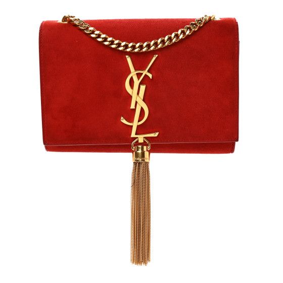 Suede Small Classic Monogram Kate Tassel Satchel Red | FASHIONPHILE (US)