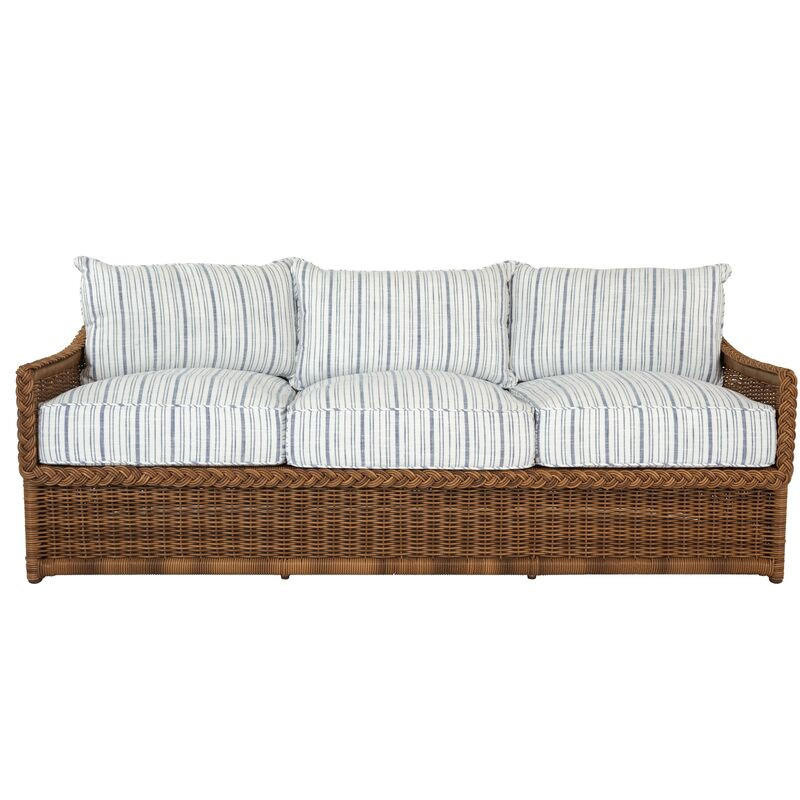 Emilia Raffia Sofa, Linen Indigo Stripe | One Kings Lane