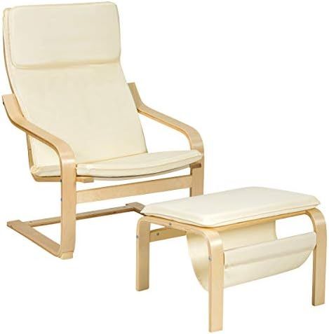Giantex Wooden Lounge Chair with Ottoman, Modern Accent Armchair Leisure Chair with Removable Cushio | Amazon (US)