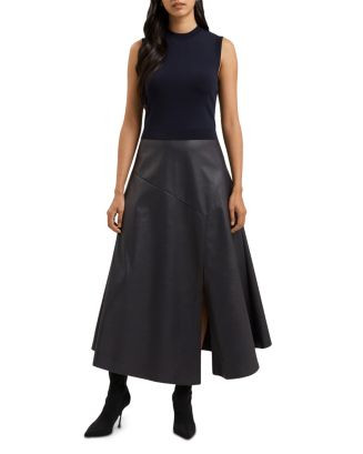 Ted Baker Mixed Media Faux Leather Skirt Midi Dress  | Bloomingdale's Women | Bloomingdale's (US)