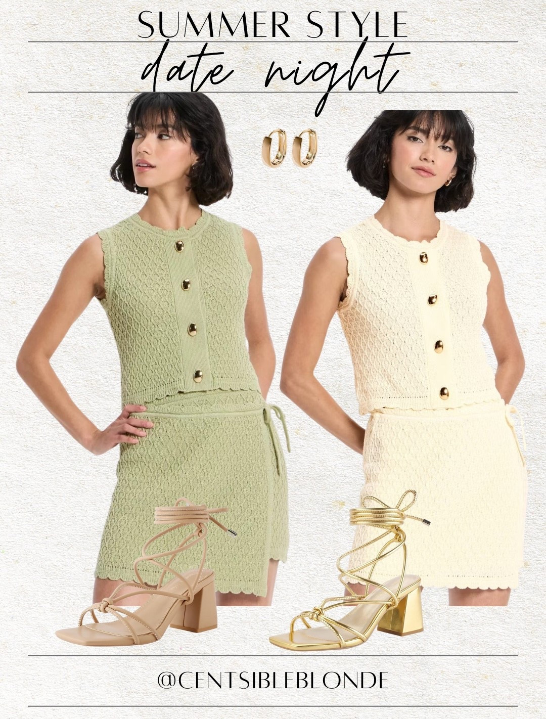 Wrap skirt, matching set, date night, summer style, summer outfit, knit top, knit vest, target style, target outfit, strappy sandals, heeled sandals, summer sandals, gold hoops, gold earrings, block heels

#LTKShoeCrush #LTKFindsUnder50 #LTKSeasonal