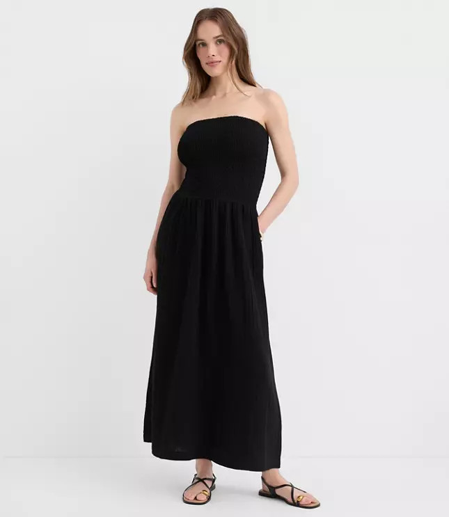 LOFT Beach Strapless Mixed Media Maxi Pocket Dress | LOFT