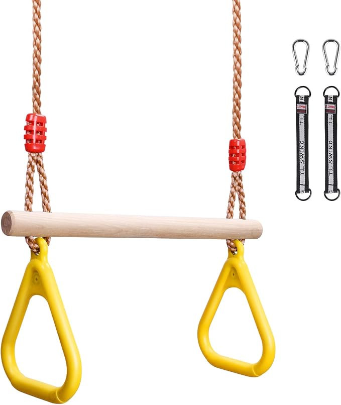 YOHOOLYO Trapeze Bar Swing Set Hanging Bar Rings for Kids 18" Wooden Swing Bar Heavy Duty Carabin... | Amazon (US)