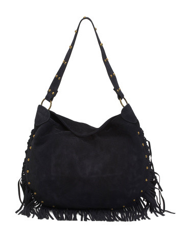 Made In Italy Suede Stud Fringe Hobo | TJ Maxx