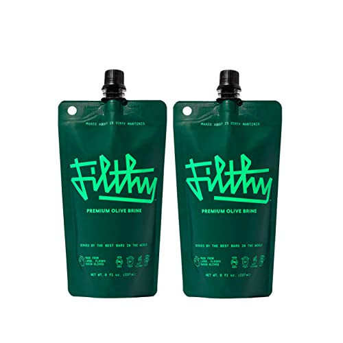Filthy Olive Brine, Premium Cocktail Mixer, Filtered for Dirty Martinis, Olive Juice for Cocktails Made from Naturally Cured Olives, Non-Alcoholic, Non-GMO, Gluten Free, 8 Oz Pouch, 2 Pack | Amazon (US)