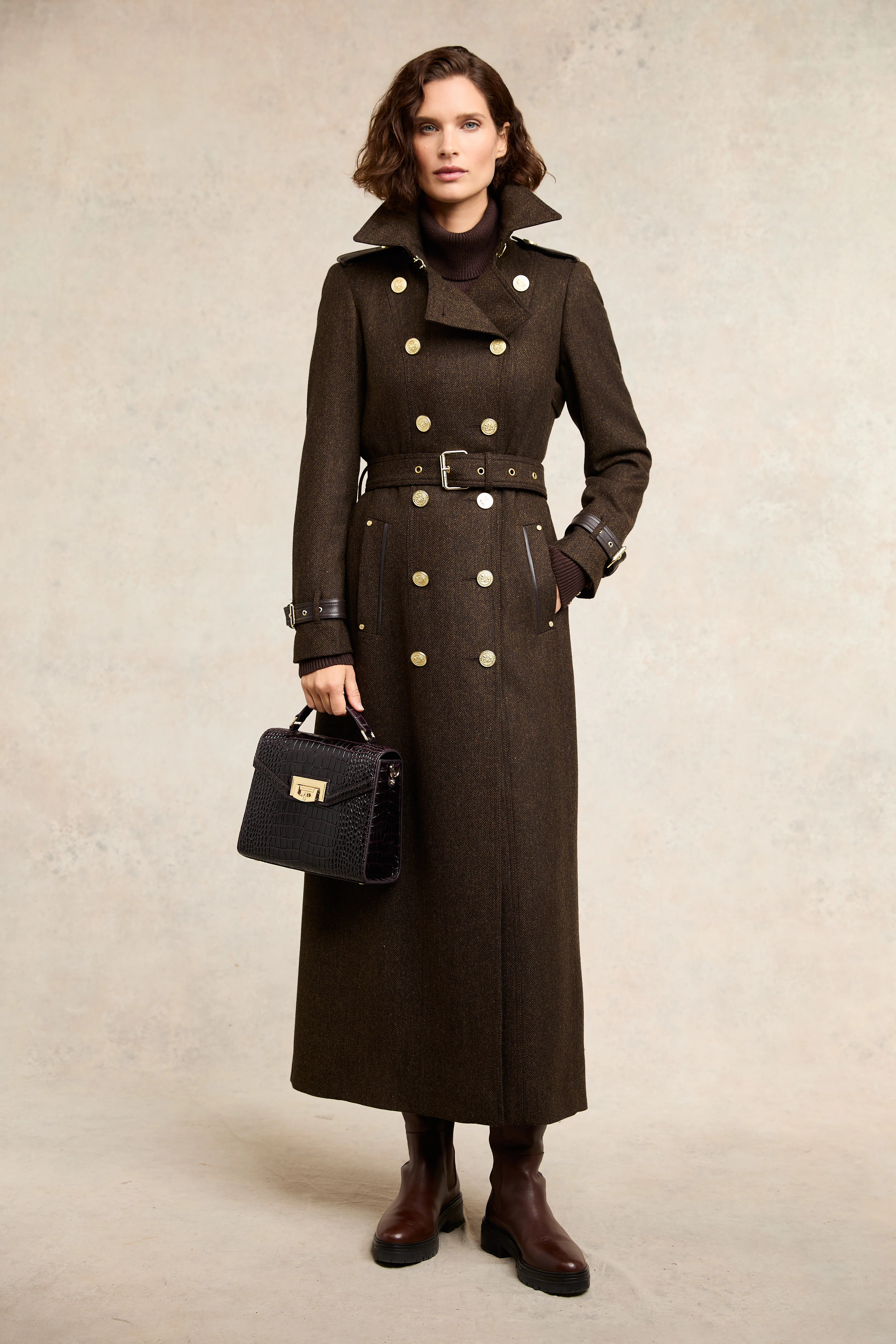 Full Length Marlborough Trench Coat (Chocolate Herringbone) | Holland Cooper